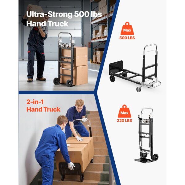 VEVOR 2-in-1-Sackkarre, 227 kg Tragkraft im 4-Rad-Modus, umwandelbarer Transportwagen mit verstellbarem Griff – Bild 2 VEVOR 2-in-1-Sackkarre, 227 kg Tragkraft im 4-Rad-Modus, umwandelbarer Transportwagen mit verstellbarem Griff – Bild 2