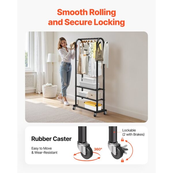 VEVOR Kleiderständer Garderobenständer rollbar mit Kleiderstange & 3 Ablageflächen, bis 45 kg belastbar – Bild 5 VEVOR Kleiderständer Garderobenständer rollbar mit Kleiderstange & 3 Ablageflächen, bis 45 kg belastbar – Bild 5