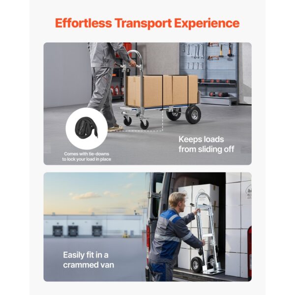 VEVOR 2-in-1-Sackkarre 454 kg, Transportkarre im 4-Rad-Modus, Tragbarer Handwagen Transportwagen – Bild 5