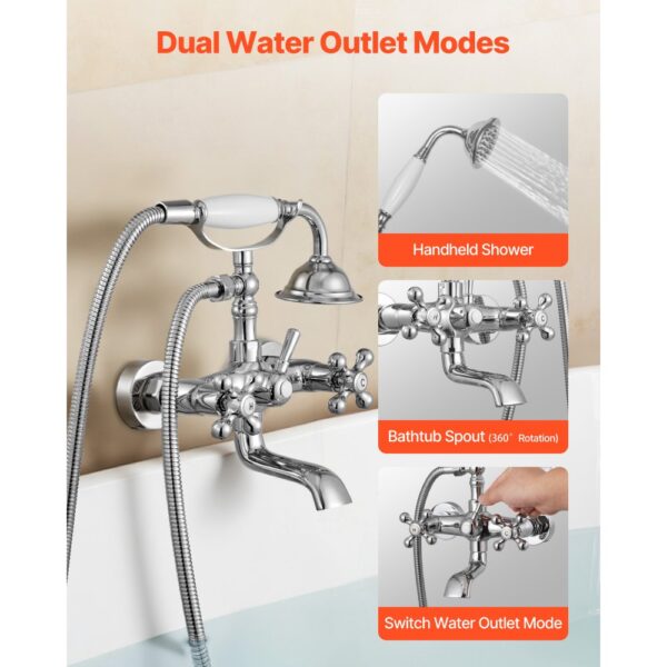 VEVOR Badewannenarmatur Klauenfuß zur Wandmontage mit Handbrause, Wasserhahn Wannenfüll Set poliertes Chrom – Bild 4