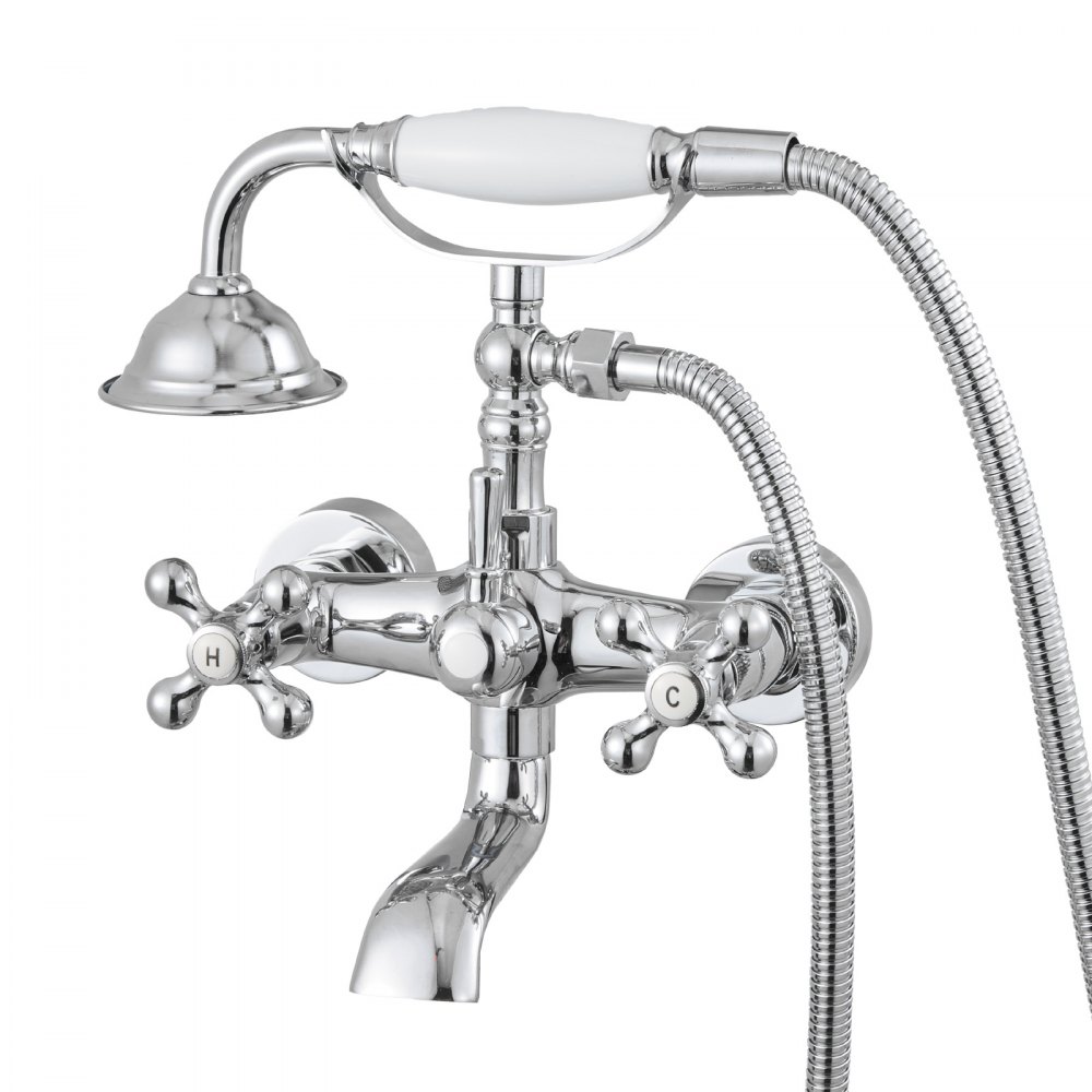 VEVOR Badewannenarmatur Klauenfuß zur Wandmontage mit Handbrause, Wasserhahn Wannenfüll Set poliertes Chrom