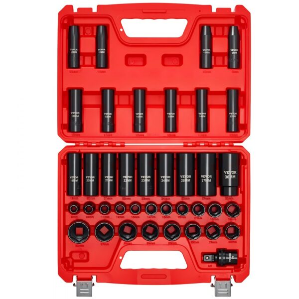 VEVOR 1/2 Zoll-Antrieb Schlagschrauber-Steckschlüsselsatz, 39-tlg. Muttern Entferner Set metrisch 9-30 mm