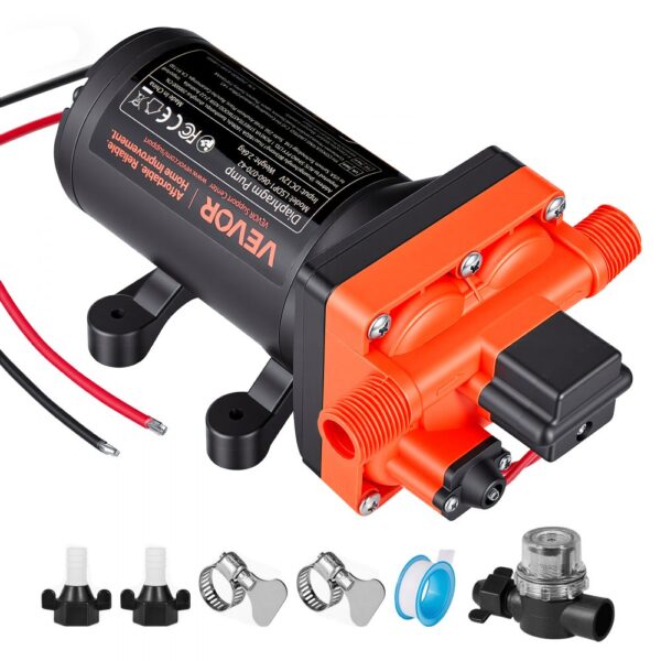 VEVOR Membranpumpe, 12 V DC, 22,7 L/min, 4,8 bar Druck, für Wohnmobil, Wohnwagen
