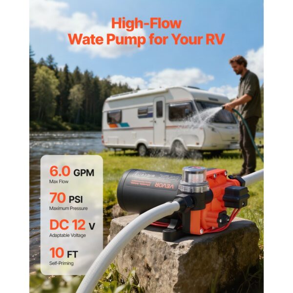 VEVOR Membranpumpe, 12 V DC, 22,7 L/min, 4,8 bar Druck, für Wohnmobil, Wohnwagen – Bild 2