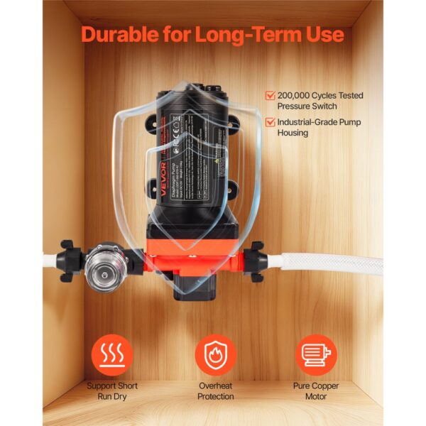 VEVOR Membranpumpe, 12 V DC, 22,7 L/min, 4,8 bar Druck, für Wohnmobil, Wohnwagen – Bild 5