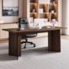 VEVOR Chefschreibtisch (160 lang) moderner Bürotisch mit Kabelanschlussloch, 113,4 kg Tragkraft, Braun+Schwarz