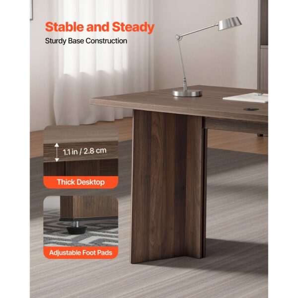VEVOR Chefschreibtisch (160 lang) moderner Bürotisch mit Kabelanschlussloch, 113,4 kg Tragkraft, Braun+Schwarz – Bild 5