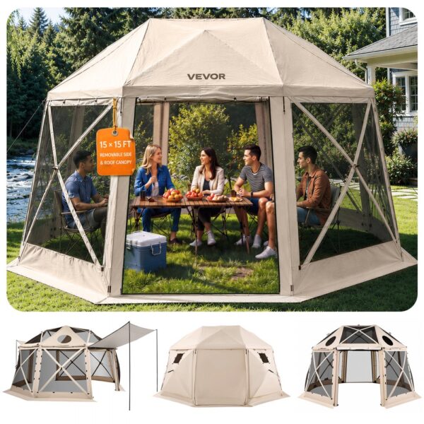 VEVOR Pop-up-Pavillon, 4,57 x 4,57 m, 13-seitiges, 360°-Belüftung, Partyzelt für 12–15 Personen