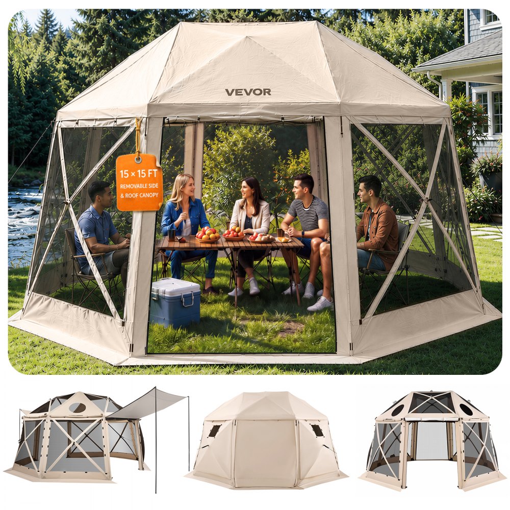 VEVOR Pop-up-Pavillon, 4,57 x 4,57 m, 13-seitiges, 360°-Belüftung, Partyzelt für 12–15 Personen