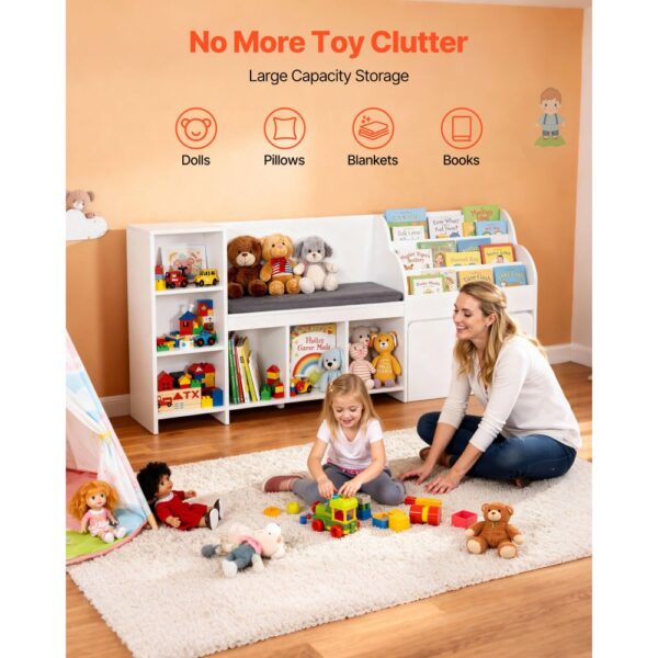 VEVOR Kinderregal mit Sitzbank & Rückenlehne & Bücherregal & Spielzeug-Organize, 170 x 40 x 80 cm, weiß – Bild 2