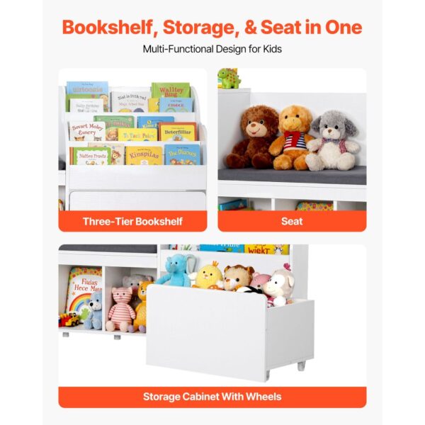 VEVOR Kinderregal mit Sitzbank & Rückenlehne & Bücherregal & Spielzeug-Organize, 170 x 40 x 80 cm, weiß – Bild 3