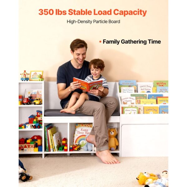 VEVOR Kinderregal mit Sitzbank & Rückenlehne & Bücherregal & Spielzeug-Organize, 170 x 40 x 80 cm, weiß – Bild 4