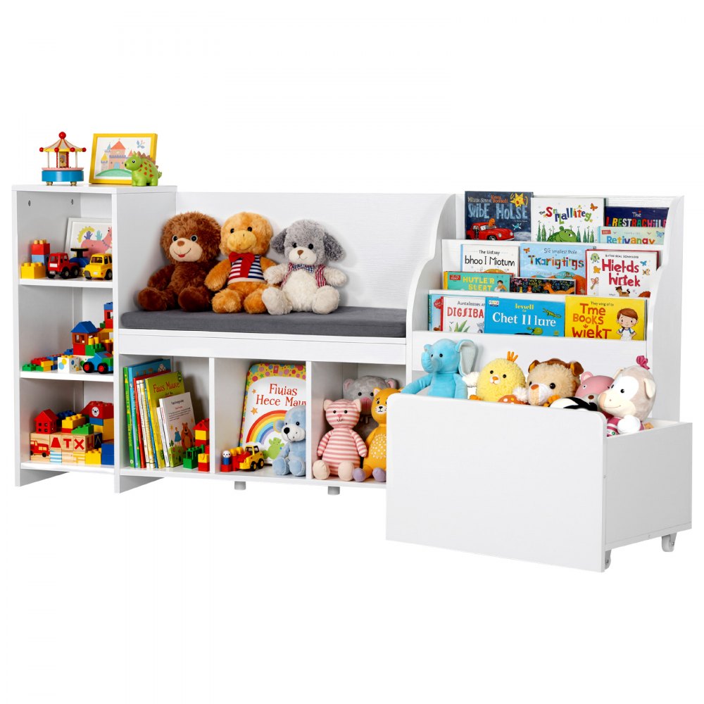 VEVOR Kinderregal mit Sitzbank & Rückenlehne & Bücherregal & Spielzeug-Organize, 170 x 40 x 80 cm, weiß