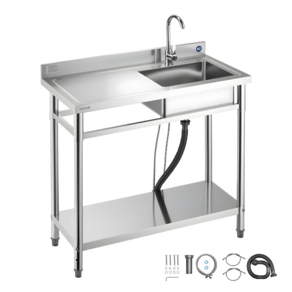 VEVOR Spültisch Spülbecken Edelstahl (100 x 50 x 94 cm), Einzelbecken mit Wasserhahn & Ablage VEVOR Spültisch Spülbecken Edelstahl (100 x 50 x 94 cm), Einzelbecken mit Wasserhahn & Ablage