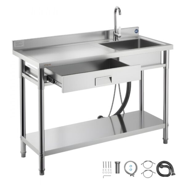 VEVOR Spültisch Spülbecken Edelstahl (120 x 50 x 94 cm), Einzelbecken mit Wasserhahn & Schublade VEVOR Spültisch Spülbecken Edelstahl (120 x 50 x 94 cm), Einzelbecken mit Wasserhahn & Schublade