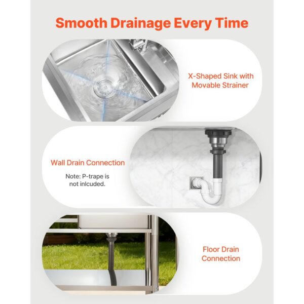 VEVOR Spültisch Spülbecken Edelstahl (1000 x 500 x 1055 mm), Einzelbecken mit Wasserhahn & Rädern – Bild 5 VEVOR Spültisch Spülbecken Edelstahl (1000 x 500 x 1055 mm), Einzelbecken mit Wasserhahn & Rädern – Bild 5