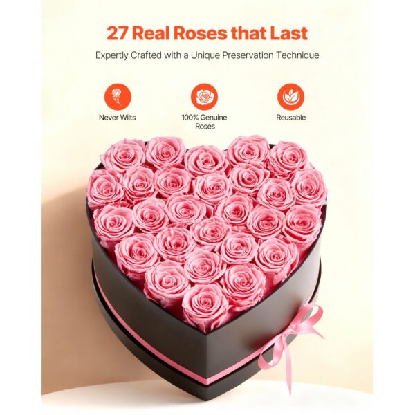 VEVOR 27 Stk. Ewige Rosen in Herzform Box, konservierter Blumenstrauß, Blumen Geschenkbox für ihre Frau – Bild 2