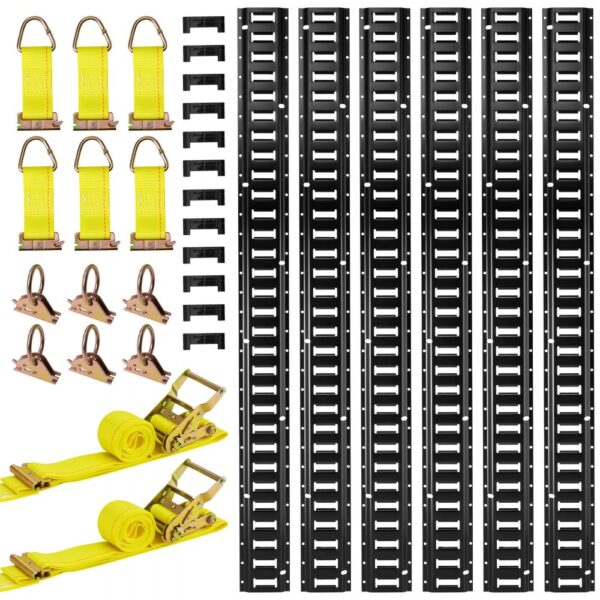 VEVOR E-Track-Zurrschienen-Set, 6er-Pack 1,5 m, 26-tlg. Zubehör, für Garagen