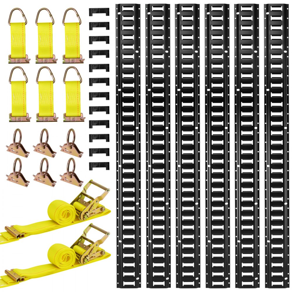 VEVOR E-Track-Zurrschienen-Set, 6er-Pack 1,5 m, 26-tlg. Zubehör, für Garagen