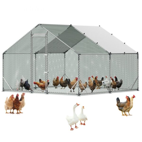 VEVOR Hühnerstall, 3x3x2 m, Begehbarer Hühnerauslauf mit Wasserdichter Abdeckung & Stabilem Rahmen