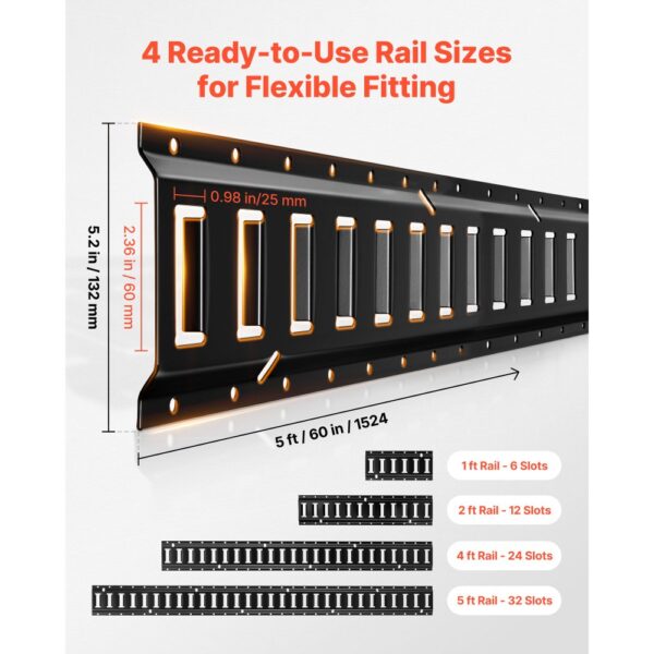 VEVOR E-Track-Zurrschienen-Set, 8er-Pack (1,5/1,2/0,6/0,3 m) E-Track-Schienen, 36-tlg. – Bild 4