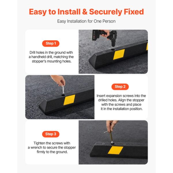 VEVOR Parkstopper Radstopper 2 Stk. 184 x 16 x 11 cm Einparkhilfe Parkbegrenzung mit Reflektorstreifen – Bild 5