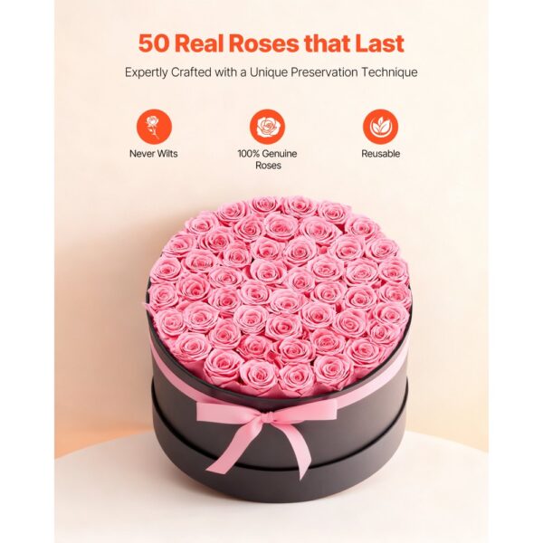 VEVOR 50x Ewige Rosen in runder Box, konservierter Blumenstrauß, Blumen Geschenkbox für ihre Frau – Bild 2