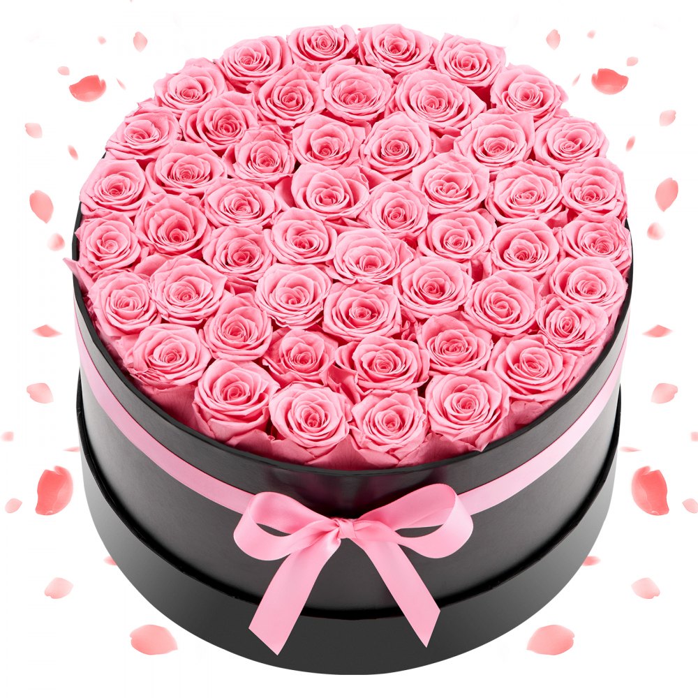 VEVOR 50x Ewige Rosen in runder Box, konservierter Blumenstrauß, Blumen Geschenkbox für ihre Frau