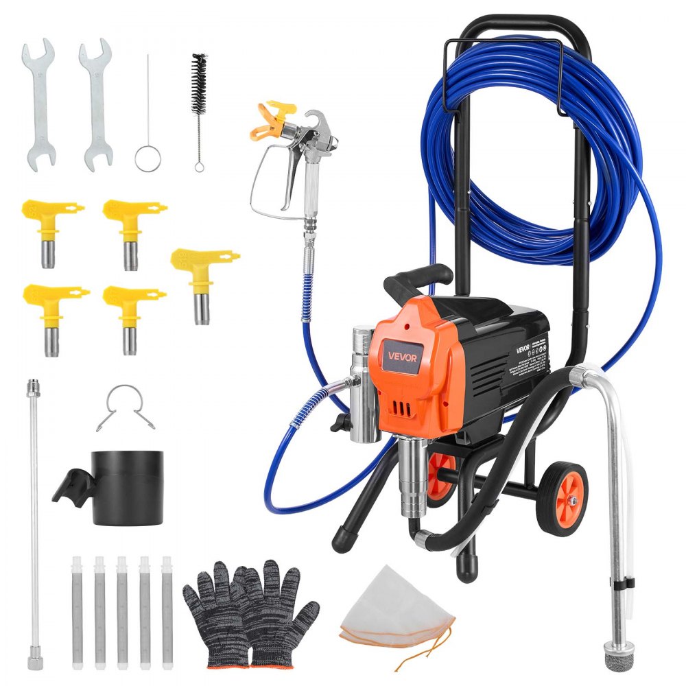 VEVOR Airless-Farbspritzgerät Sprühgerät mit Standfuß 1500 W 3300 psi, Farbsprühgerät für Wohnungen, Gebäude