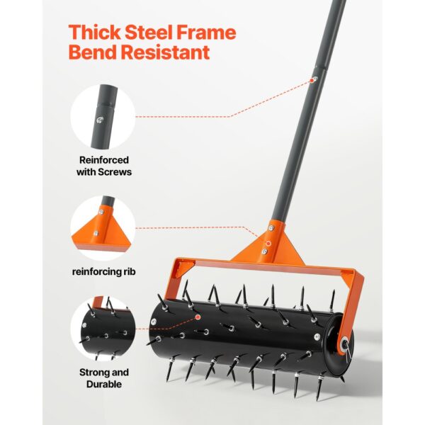 VEVOR Rasenlüfter Walze Manuell, Aerifizierer für Rasen mit 42 Eisen Spikes 410 mm Breit Platte Langem Griff – Bild 3