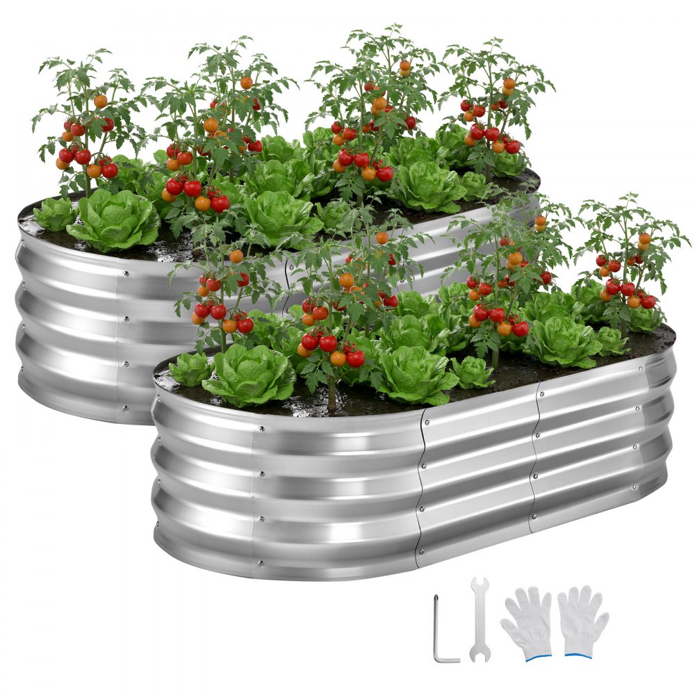 VEVOR Hochbeet Metall 2er-Pack 120x60x30 cm, Ovales Gartenbeet, Pflanzkasten-Set für den Außenbereich