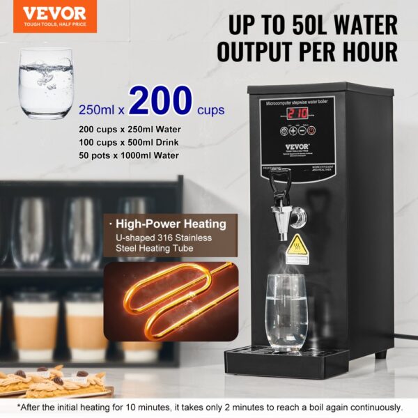 VEVOR Gewerblicher Heißwasserspender 10 L, 1,5 kW Wasserkocher Elektrisch mit Heizrohr aus Edelstahl 316 – Bild 2