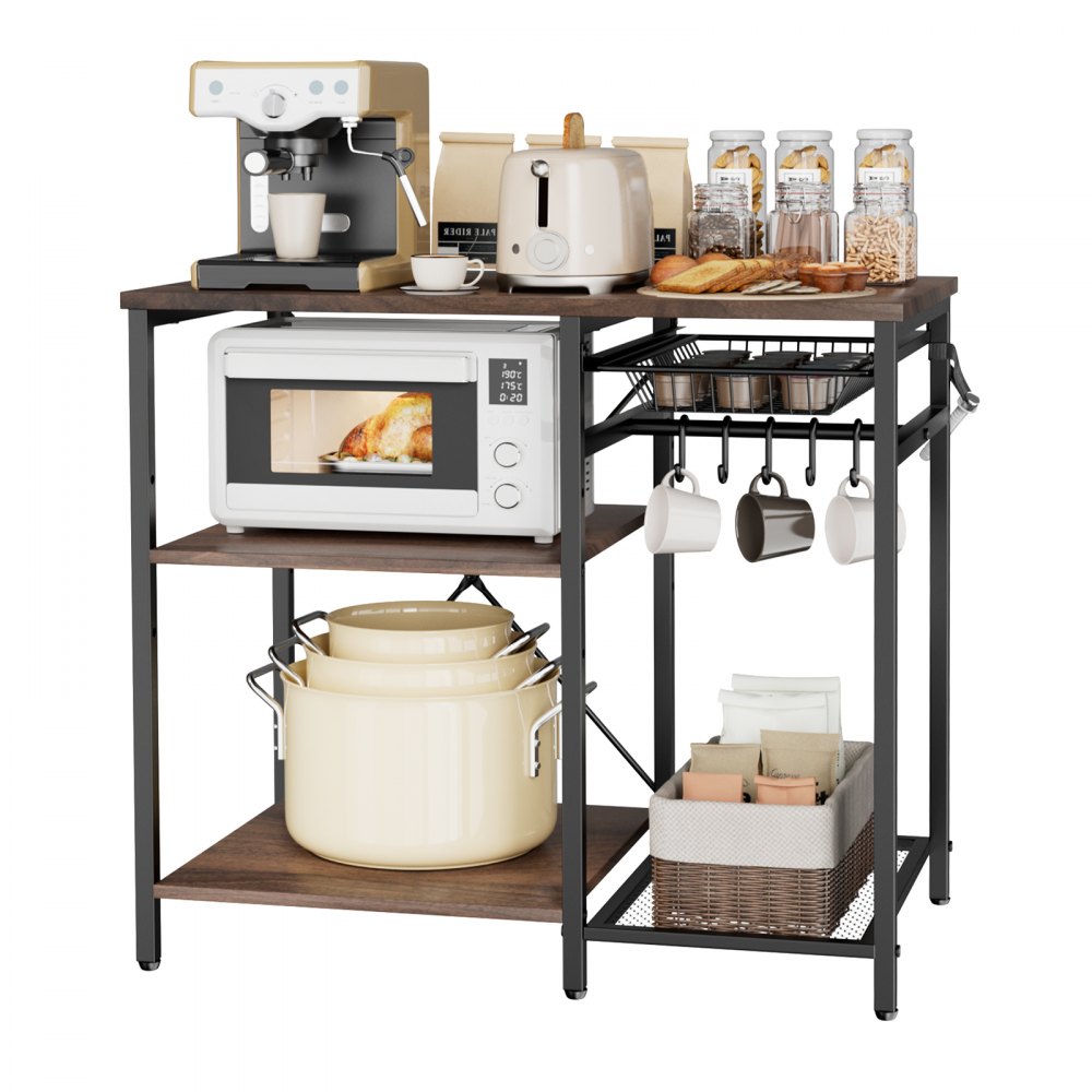 VEVOR Küchenregal Bäckerregal (90 x 40 x 90 cm) mit X-förmiger Stützstange & 5 S-förmigen Haken & Mehrstufigem