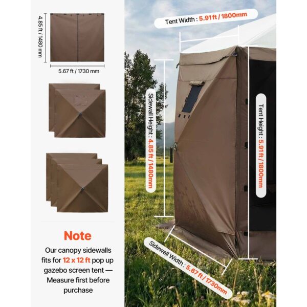 VEVOR 6x Seitenwände für Pavillon Seitenteile 1,73 x 1,48 m, Braun – Bild 2