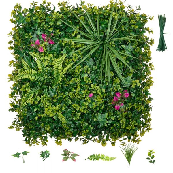 VEVOR Künstliche Hecke 50x50 cm 12-tlg. Set, Pflanzenwand im 3D-Paneelstil, PE-Sichtschutz