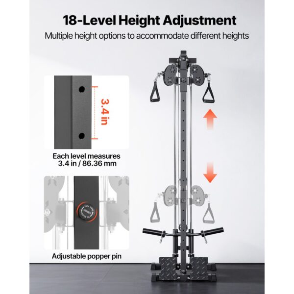 VEVOR Latzugstation, 3-in-1 Latzugturm zur Wandmontage, Kraftstation bis ca. 227 kg mit Latzugstange Seilzug – Bild 3