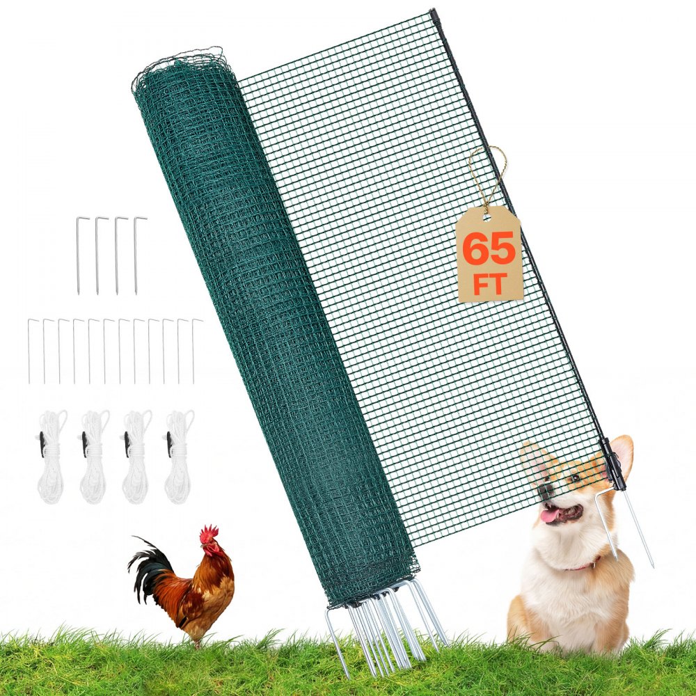 VEVOR Begrenzungszaun 20x0,9 m, Weidezaun aus PE, Mobiler Hundezaun mit Doppelspitzenpfählen & Abspannseilen