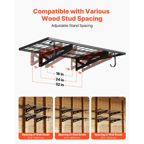 VEVOR 2er-Set Garagenregal 1219x620x210 mm Werkzeugaufbewahrung 113 kg pro Schicht Werkzeughalter Wand – Bild 3