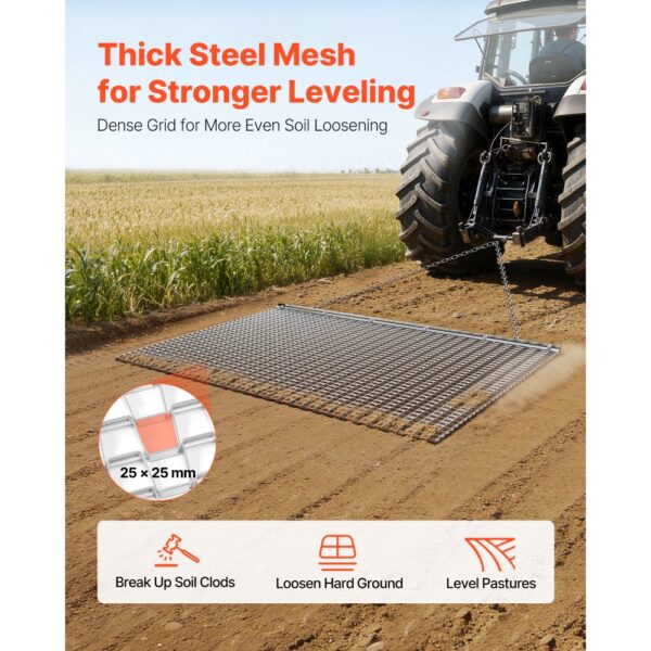 VEVOR Schleppegge 1525x914mm, Feldegge aus Verzinktem Stahl mit Anhängekette, Anbaugerät für ATVs – Bild 2