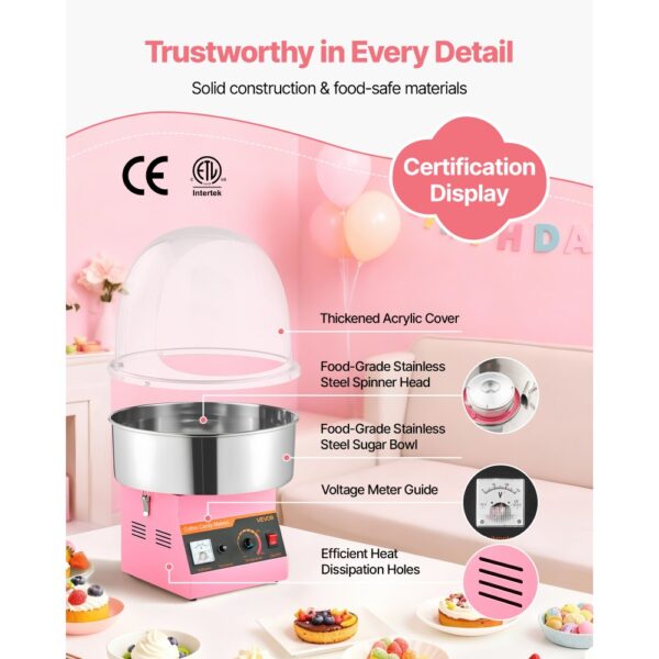 VEVOR Elektrische Zuckerwattemaschine 1000 W, Zuckerwattegerät Rosa – Bild 5