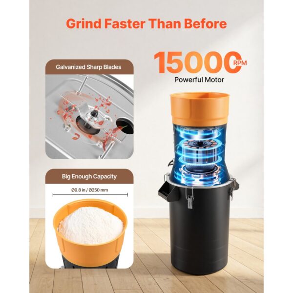 VEVOR Elektrische Getreidemühle 25 L, Gewürzmühle 600 W, Gewürzmühle mit verzinkten & scharfen Klingen – Bild 4 VEVOR Elektrische Getreidemühle 25 L, Gewürzmühle 600 W, Gewürzmühle mit verzinkten & scharfen Klingen – Bild 4