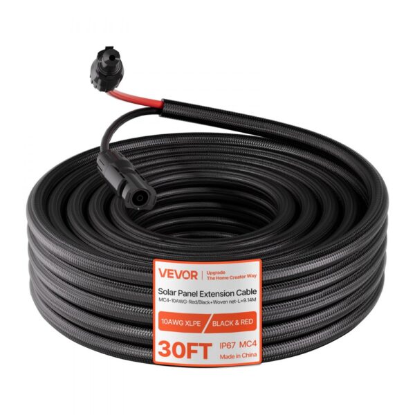 VEVOR Solarkabel Verlängerung 9,14 m, 10 AWG, Solarverlängerungskabel mit Flammhemmender Schutzhülle, IP67