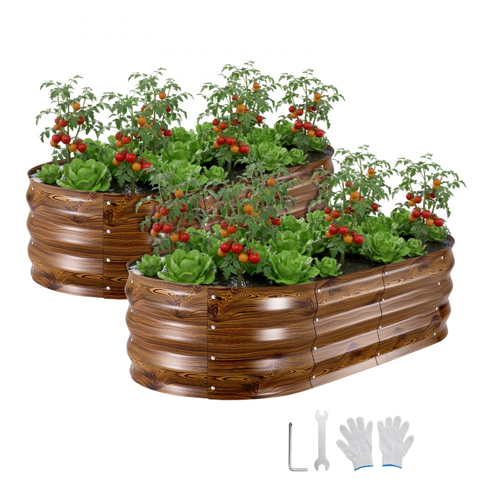 VEVOR Hochbeet Metall 2er-Pack 120x60x30 cm, Ovales Gartenbeet, Pflanzkasten-Set für den Außenbereich