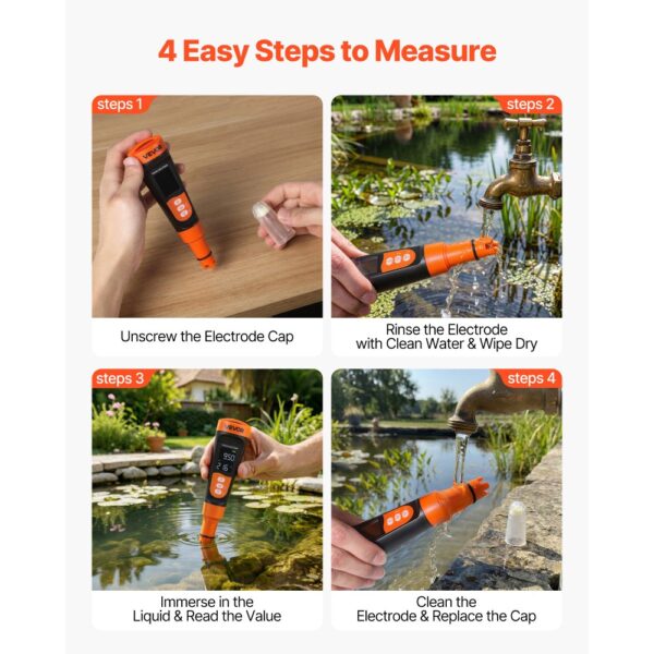 VEVOR pH-Meter, pH/EC/TDS Multiparameter-Messung, IP68 Wasserdichte Sonde – Bild 5