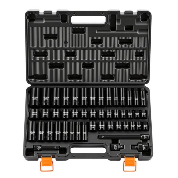 VEVOR Schlagnuss-Set, 3/8 Zoll-Antrieb, 48-tlg., SAE 5/16-3/4 Zoll & Metrisch 8-19 mm