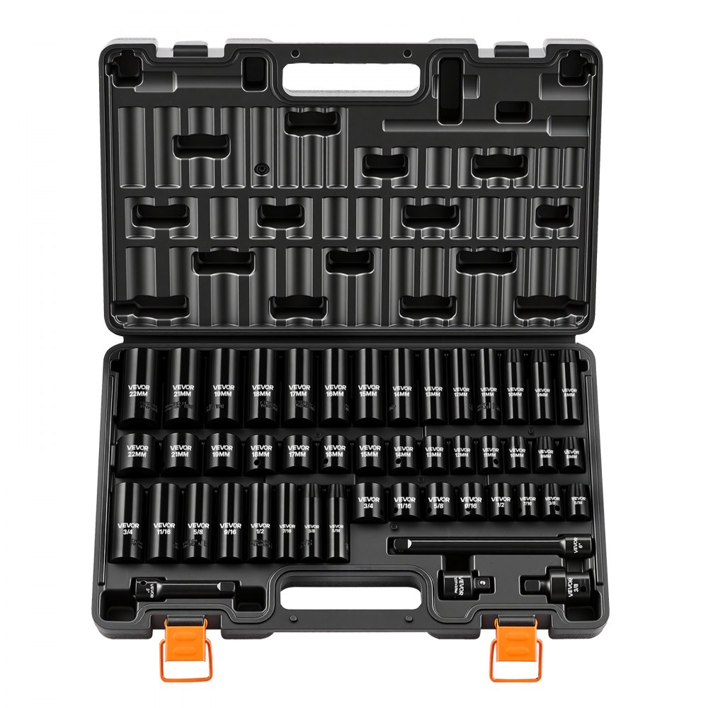 VEVOR Schlagnuss-Set, 3/8 Zoll-Antrieb, 48-tlg., SAE 5/16-3/4 Zoll & Metrisch 8-19 mm