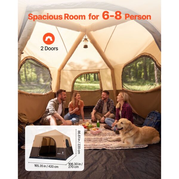 VEVOR Campingzelt 8 Personen, TPU-Luftschlauch & 4 Netzfenstern, Beige – Bild 4