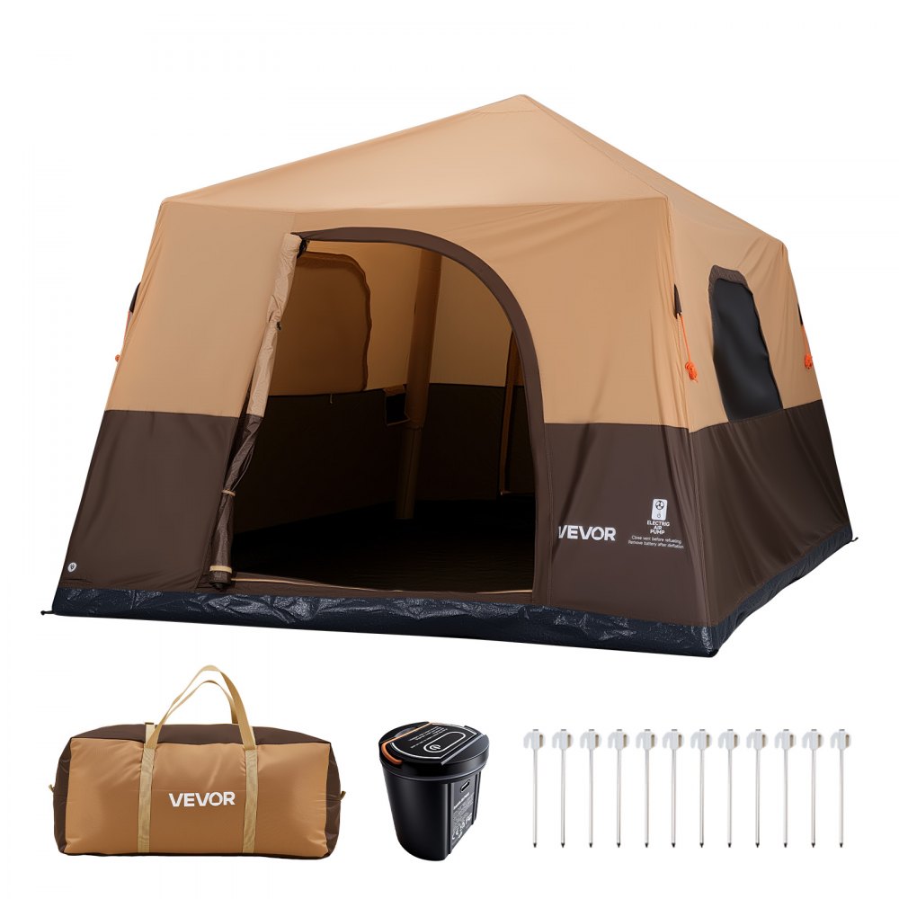 VEVOR Campingzelt 8 Personen, TPU-Luftschlauch & 4 Netzfenstern, Beige