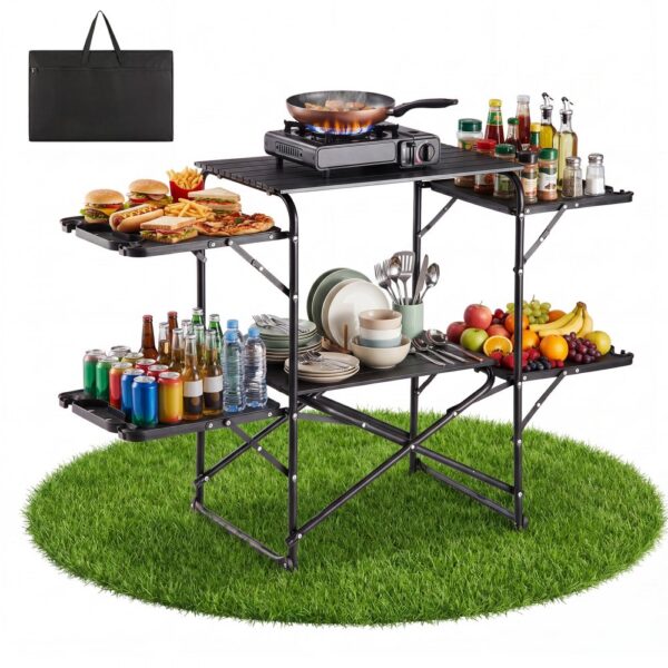 VEVOR Klappbare Campingküche, Campingkochstation mit 4 Beistelltischen, Grillen und Wohnmobilreisen
