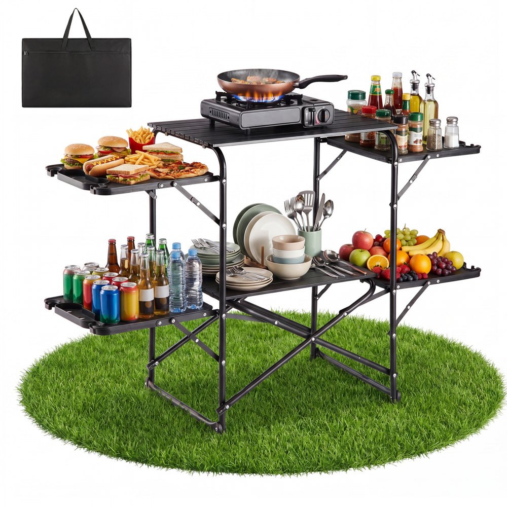 VEVOR Klappbare Campingküche, Campingkochstation mit 4 Beistelltischen, Grillen und Wohnmobilreisen